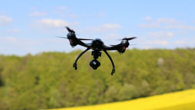 drone in yellow field