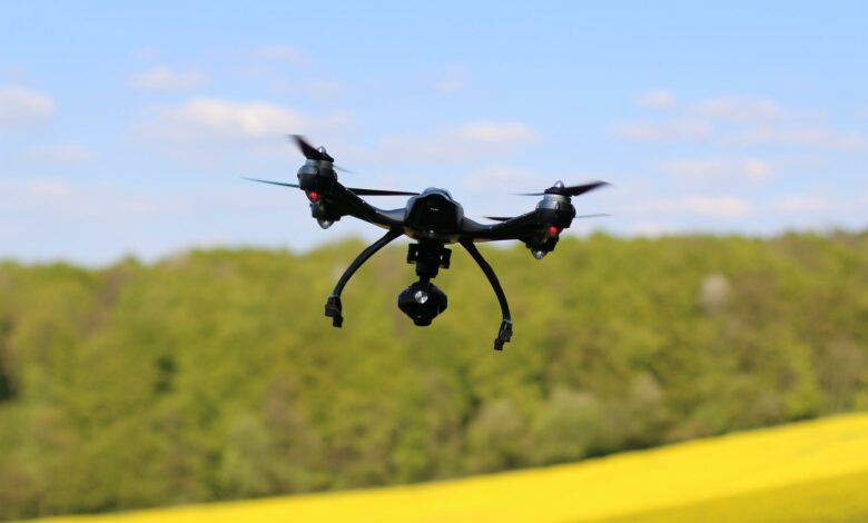 drone in yellow field
